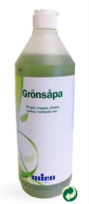 Svanenmärkt såpa för rengöring av trä-, marmor- och mosaikgolv, samt målade ytor.