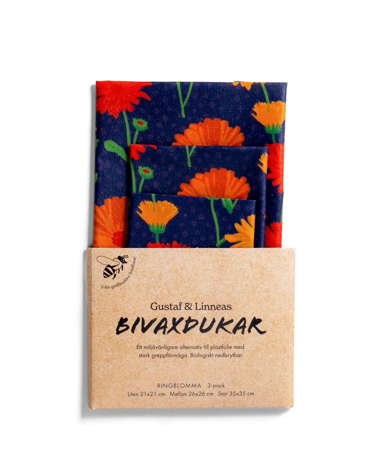 Bivaxdukar - Ringblomma-Förvara mat naturligt, plastfritt och hållbart i vardagen