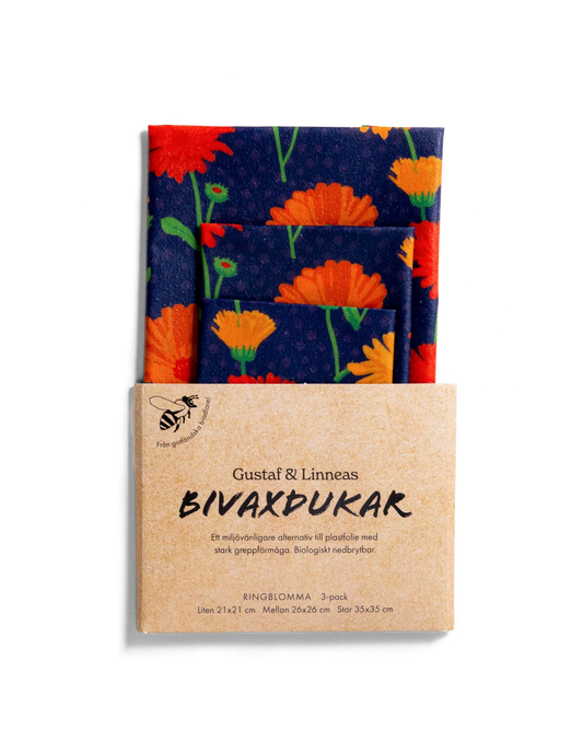 Bivaxdukar - Ringblomma-Förvara mat naturligt, plastfritt och hållbart i vardagen